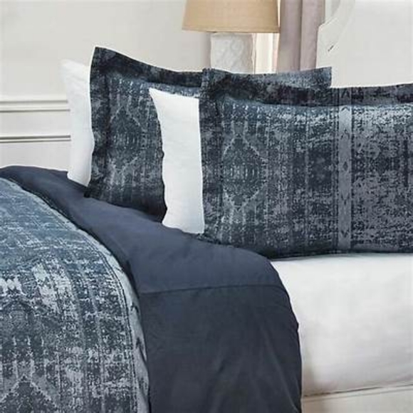 Rizzy Home Geometric 3pc 100% Cotton King Duvet Cover Set in Blue $430 - Picture 4 of 12
